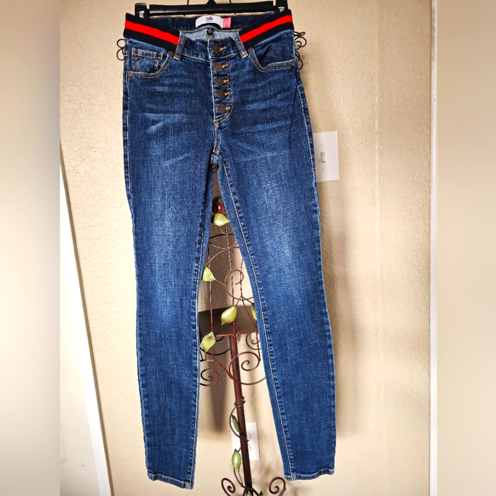 Cabi button fly Simone Skinny Jeans Stripe Waist Women's Size 2